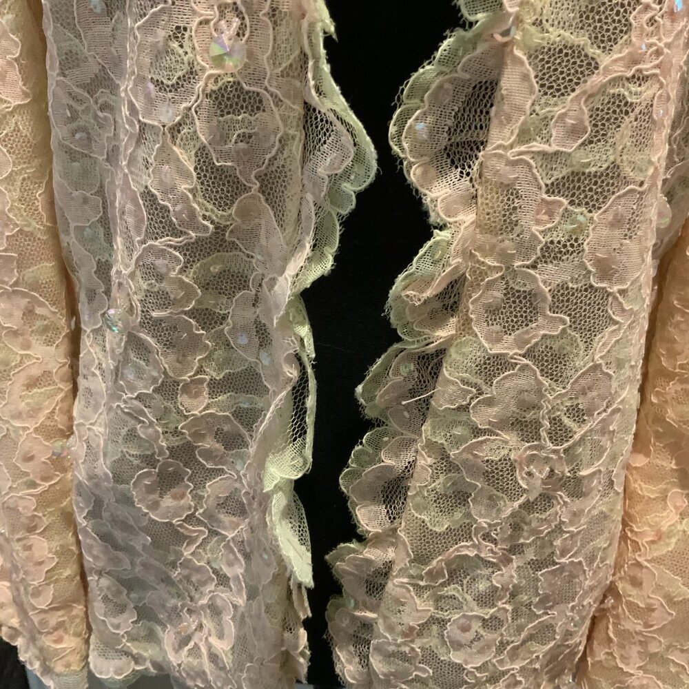 Jack Bryan Vintage Sequin Beaded Ivory Lace Scalloped Edge Elegant Jacket - Picture 5 of 11